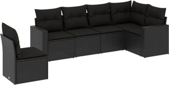 vidaXL Set De Sof&aacute;s De Jard&iacute;n 6 Piezas Y Cojines Rat&aacute;n Sint&eacute;tico Negro Vidaxl