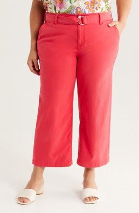 Liverpool L.A. Stride Belted High Waist Crop Wide Leg Twill Pants in Geranium at Nordstrom Rack, Size 16W