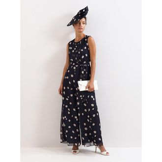 Phase Eight Maxine Spot Tie-Waist Maxi Jumpsuit in Navy/ivory at Nordstrom, Size 12