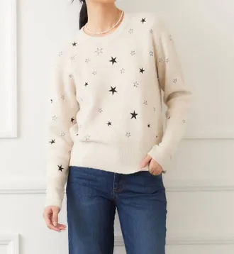 Karen Kane Embroidered Stars Sweater In Oatmeal