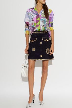 Versace Suede Skirt With Appliqu&eacute;s, Womens, Black
