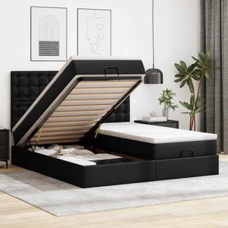 vidaXL Vidaxl - Cama Otomana Colch&oacute;n Y Led Cuero Sint&eacute;tico Negro 180x200 Cm