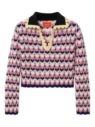 La DoubleJ Trui met geometrisch patroon en gehaakte afwerking - Roze