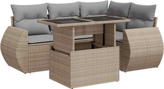 vidaXL Juego De Sof&aacute;s Jard&iacute;n Con Cojines 5 Pzas Rat&aacute;n Sint&eacute;tico Beige Vidaxl