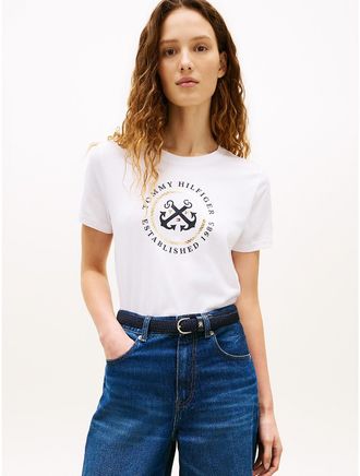 Tommy Hilfiger Womens TH Anchor Logo T-Shirt - White - XXL