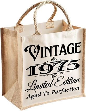 Generic 50th Birthday Midi Jute Bag 1975 Vintage Limted Edition Aged To perfection (Natural)