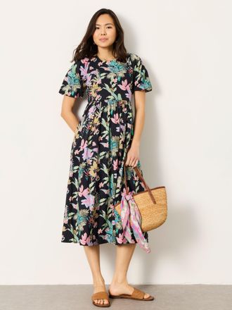 Fat Face FatFace Bria Black Tropical Regular Midi Dress
