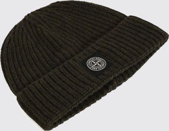 Stone Island Berretto beanie in lana vergine a coste con logo Compass