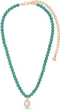 Ettika Freshwater Pearl Pendant Beaded Necklace in Turquoise at Nordstrom