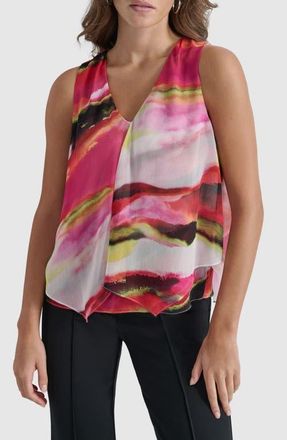 DKNY Printed Sleeveless Chiffon Top in Multi Geode at Nordstrom, Size X-Small