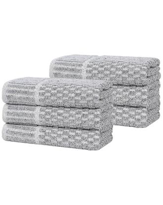 Superior Set of 6 Juno Medium Weight Checkered Border Hand Towels