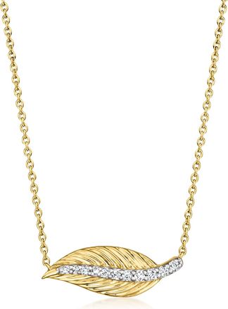 Ross-Simons Diamond Leaf Necklace in 18kt Gold Over Sterling