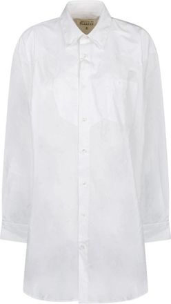 Maison Margiela Overhemden, Dames, Wit, S, Katoen, Witte Overhemdjurk met Handgemaakte Stiksels