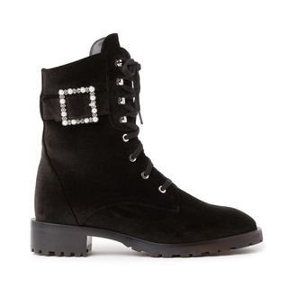 Stuart Weitzman Pearl Buckle Mid-Calf Laarzen - Dames - Veterlaarzen - Zwart - 36 1/2 EU - Su&egrave;de - Schoenen