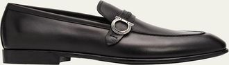 Ferragamo Mens Gancini Saddle Strap Leather Loafers