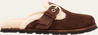 Stuart Weitzman Chrystie Shearling-Lined Suede Mules