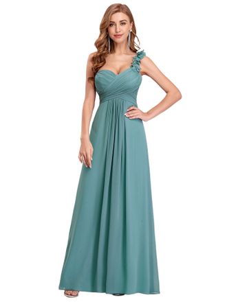 Ever-pretty Womens Elegant One Shoulder Pleated Waist Sky Blue Bridesmaid Dresses Dusty Navy 20UK