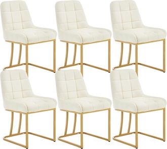Woltu Woltu - 6x Sillas Modernas De Terciopelo Comedor Sal&oacute;n Cocina Asiento, Crema