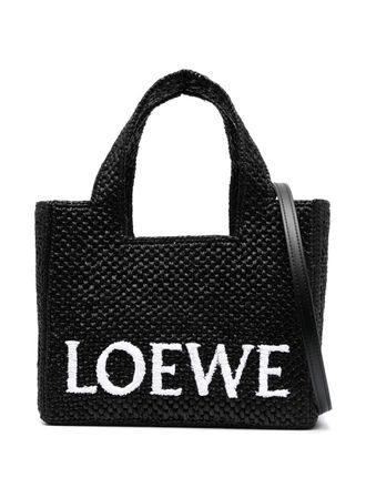 Loewe small LOEWE Font raffia tote bag - Black