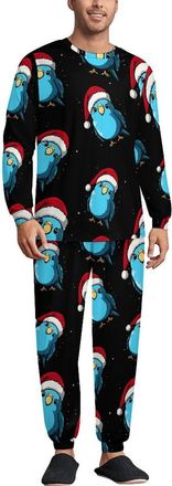 Generic Christmas Blue Budgie Bird Mens Pajamas Set 2 Piece Crewneck Tops Sleep Pants with Pockets Sleepwear Loungewear