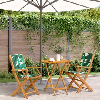 vidaXL Juego De Bistro De 3 Piezas Tela Madera Maciza Estampado Hojas Vidaxl