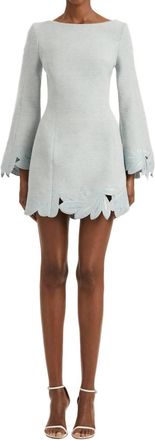 Oscar De La Renta Tweed Long Sleeve Dress In Blue Quartz