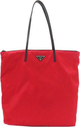 Prada Red Color Nylon Tote Bag (Pre-Owned)
