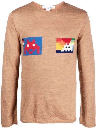 Comme Des Garçons graphic-print round-neck jumper - men - Acrylic/Wool - S - Brown