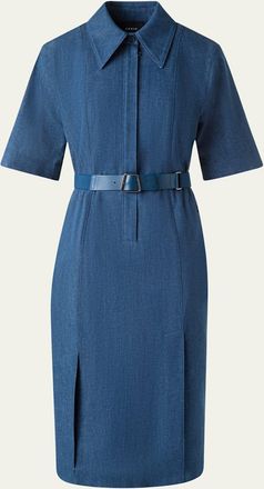 Akris Belted Stretch Cotton Denim Shirtdress