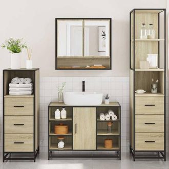 Berkfield Home Durable 4&not;Piece Bathroom Furniture Set&not;Sonoma Oak Engineered Wood
