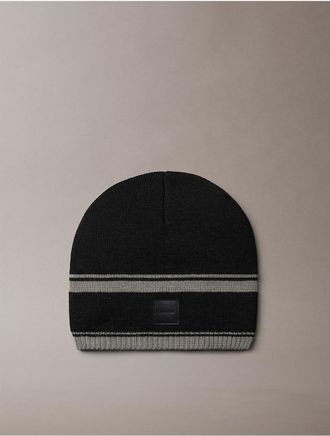Calvin Klein Mens Border Stripe Beanie - Black