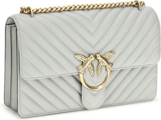 Pinko Womens Love One Classic Shoulder Bag Grigio Perla-Antique Gold Calf Leather Bos Taurus