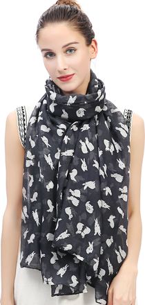 Lina & Lily Rabbit Bunny Print Womens Scarf Oversized (Grey and White)(Size: One Size)