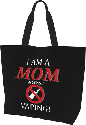 AOOEDM I Am A Mom Against Vaping Ladies Canvas Tote Reusable Shopping Bag