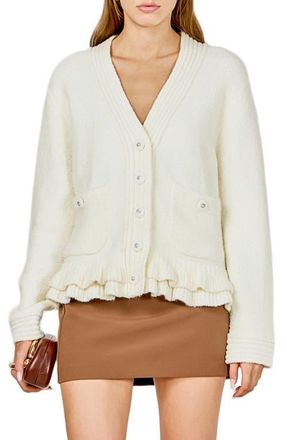 endless rose Fuzzy Ruffle Cardigan in Cream at Nordstrom, Size X-Small