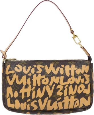 Louis Vuitton Marron Peach Coated Canvas Pochette Pouch (Pre-Owned)