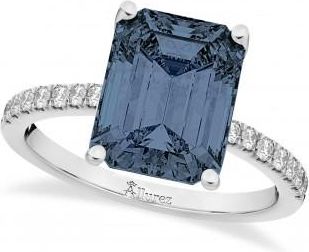 Allurez Emerald-Cut Gray Spinel & Diamond Engagement Ring 14k White Gold (2.96ct)