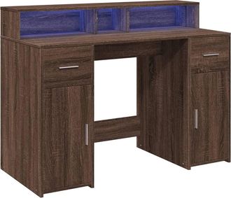 Berkfield Home Soft Desk with LED Lights Brown Oak 120x55x91 cm Engineered Wood | Size: 120 x 55 x 91 cm