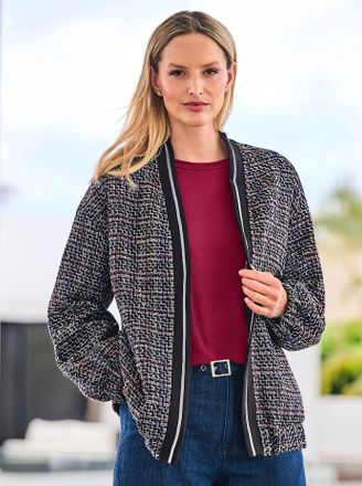 Heine Jackenblazer HEINE Boucl&eacute;-Blazer, Damen, Gr. 34, bunt (schwarz, bordeaux, gemustert), 100% Polyester, Blazer Jackenblazer