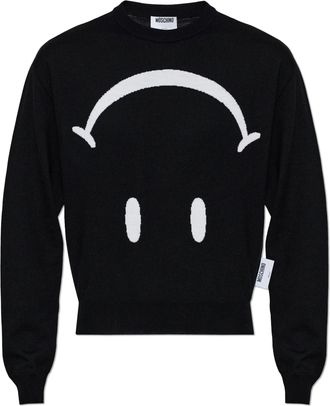 Moschino Minimalist Black Wool Sweater with Graphic Design