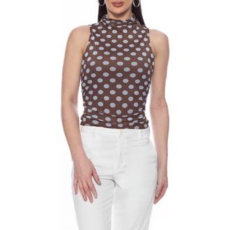 Isaac Mizrahi New York Polka Dot Mock Neck Sleeveless Top in Brown Multi at Nordstrom Rack, Size X-Large