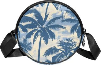 Generic Circle Crossbody Bag for Women, Tropical Plants Small Sling Bag Daypack with Zipper Adjustable Shoulder Straps Casual Ladies Girls Round Purse