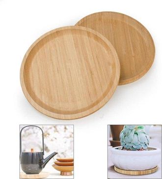 OEM Sottovasi Rotondi In Bamb&ugrave;, Set Da 2, &Oslash; 20 Cm. Sottovasi Sostenibili. Accessori Per Vasi Da Fiori. Sottovasi In Bamb&ugrave;