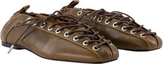 Ganni Womens Lace-Up Crinkle Synthetic Ballet Flat Brown