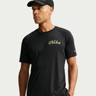 Nike Mens Swim Hydroguard Dri-FIT UV Short Sleeve Top in Black | NESSG561-001