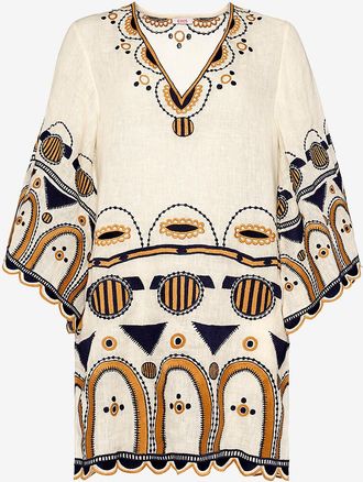 Eres Kurzes Leinenkleid mit Stickerei M&eacute;daillon