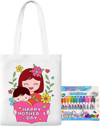 Generic Blank Canvas Bags - Coloring Candy Bags | Mothers Day Art Craft with Paint Pens Learning Activities for Kids Ages 3+ Girls Boys Kindergarten Classroom