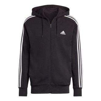 adidas French Terry 3-Stripes Full-Zip Hoodie Black White IC0433
