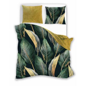 OEM Ropa De Cama De Sat&eacute;n 140x200 Con Estampado Digital De Hojas Nobles Sobre Fondo Verde