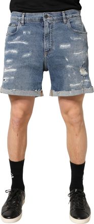 Dolce & Gabbana Blue Cotton Distressed Denim Bermuda Mens Shorts